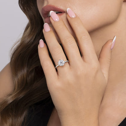 Aure - 14K White Gold 6 Prong Round Solitaire Diamond Engagement Ring