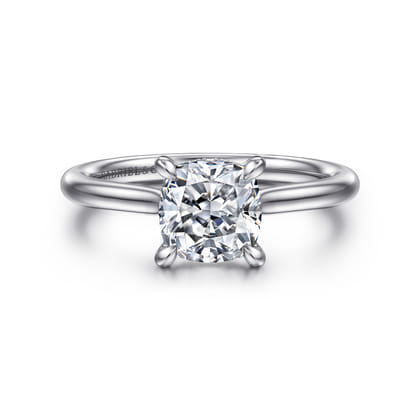 Aure - 14K White Gold Cushion Cut Solitaire Diamond Engagement Ring