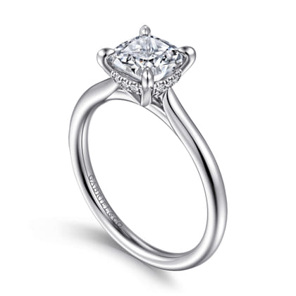 Aure - 14K White Gold Cushion Cut Solitaire Diamond Engagement Ring