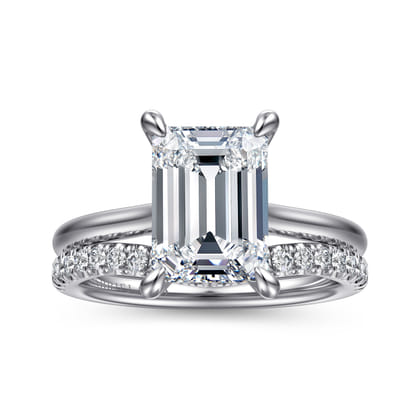 Aure - 14K White Gold Emerald Cut Solitaire Diamond Engagement Ring