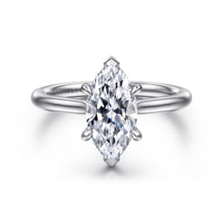 Aure - 14K White Gold Marquise Shape Solitaire Diamond Engagement Ring