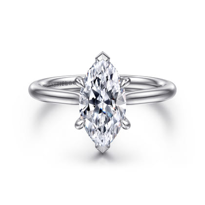 Aure - 14K White Gold Marquise Shape Solitaire Diamond Engagement Ring