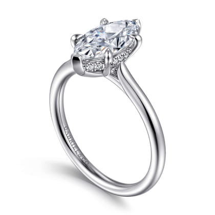 Aure - 14K White Gold Marquise Shape Solitaire Diamond Engagement Ring