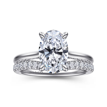 Aure - 14K White Gold Oval Solitaire Diamond Engagement Ring