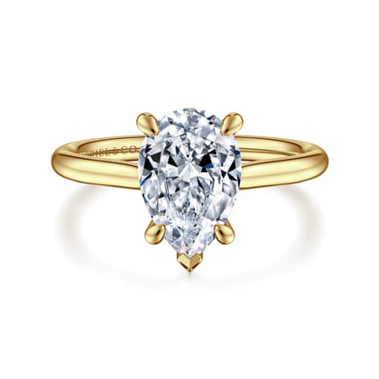 Aure - 14K Yellow Gold Pear Shape Solitaire Diamond Engagement Ring