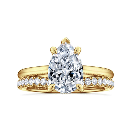 Aure - 14K Yellow Gold Pear Shape Solitaire Diamond Engagement Ring