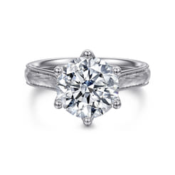 Aureliana - Vintage Inspired 14K White Gold Round Solitaire Diamond Engagement Ring