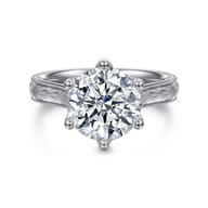 Aureliana - Vintage Inspired 14K White Gold Round Solitaire Diamond Engagement Ring
