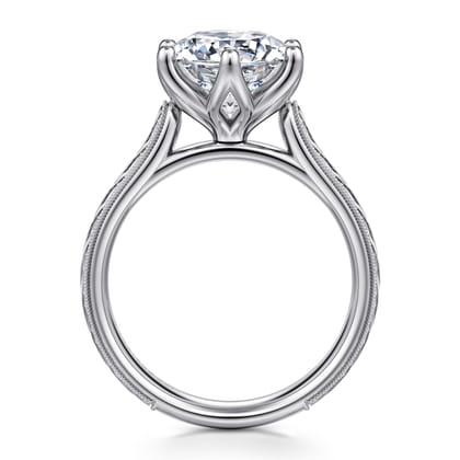 Aureliana - Vintage Inspired 14K White Gold Round Solitaire Diamond Engagement Ring