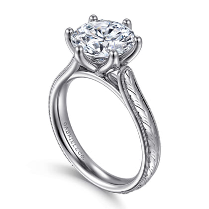 Aureliana - Vintage Inspired 14K White Gold Round Solitaire Diamond Engagement Ring