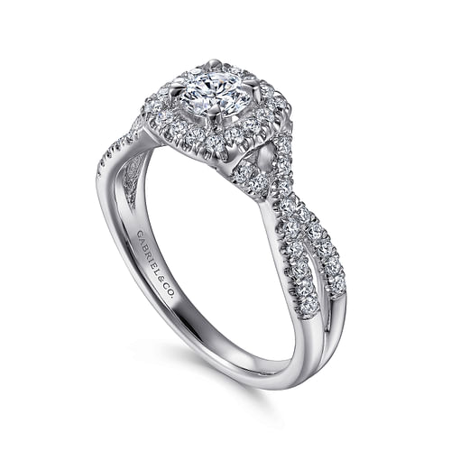 Aurelle - 14K White Gold Round Halo Diamond Engagement Ring - 0.38 ct - Shot 3