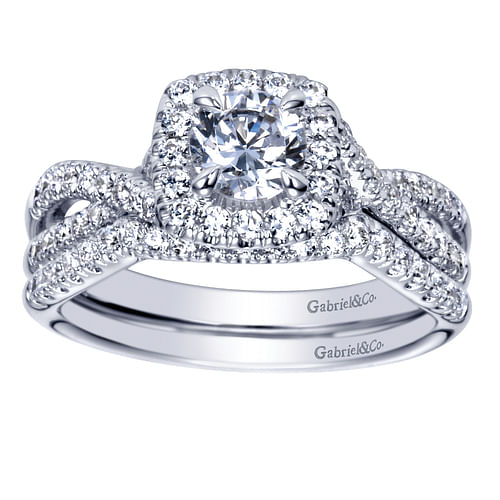 Aurelle - 14K White Gold Round Halo Diamond Engagement Ring - 0.38 ct - Shot 4