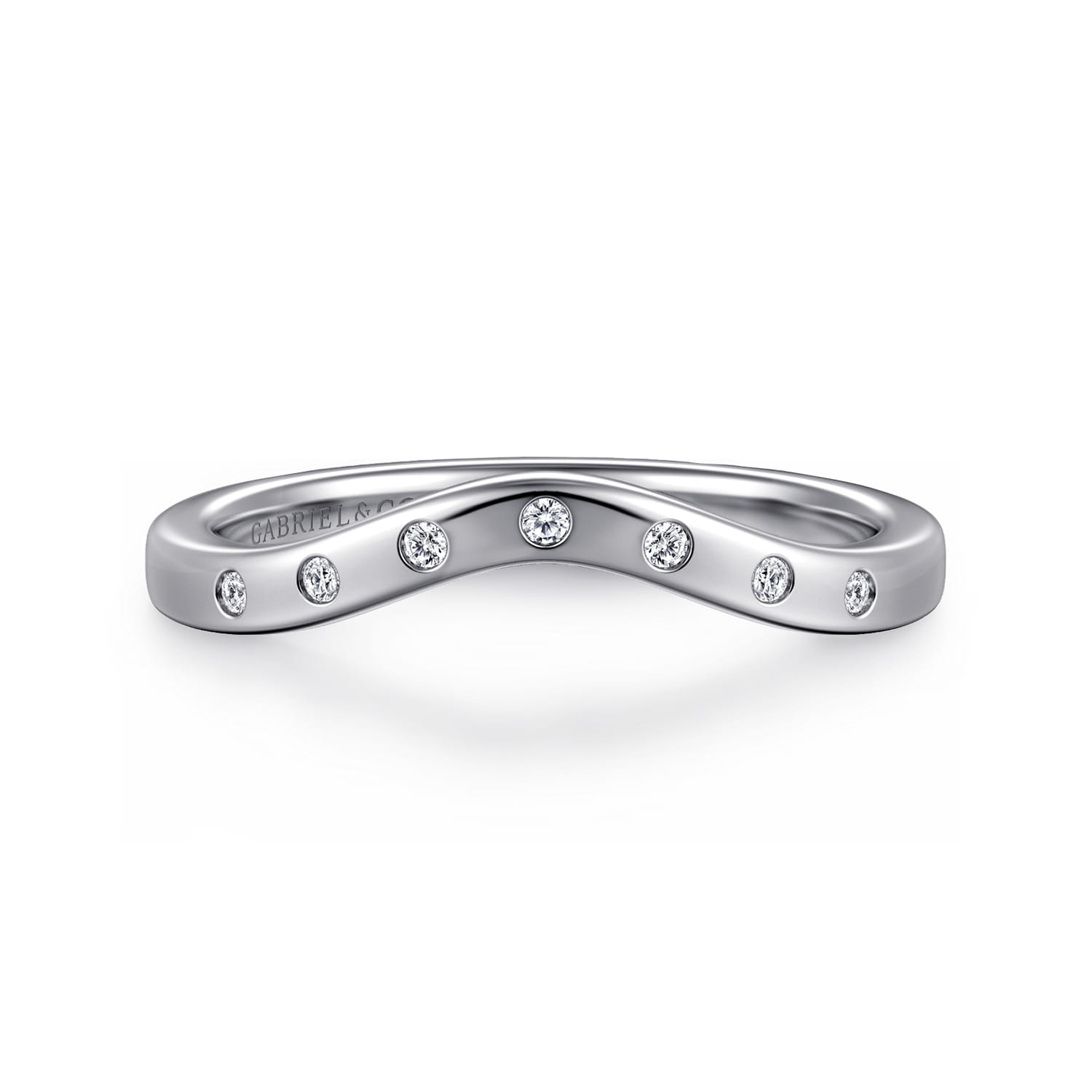 Curved Wedding Ring in 14k White Gold with Round Natural Diamond at Gabriel & Co. - Shot 1