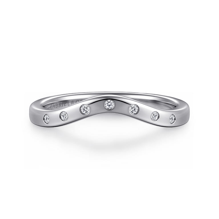 Curved Wedding Ring in 14k White Gold with Round Natural Diamond at Gabriel & Co. - Shot 1