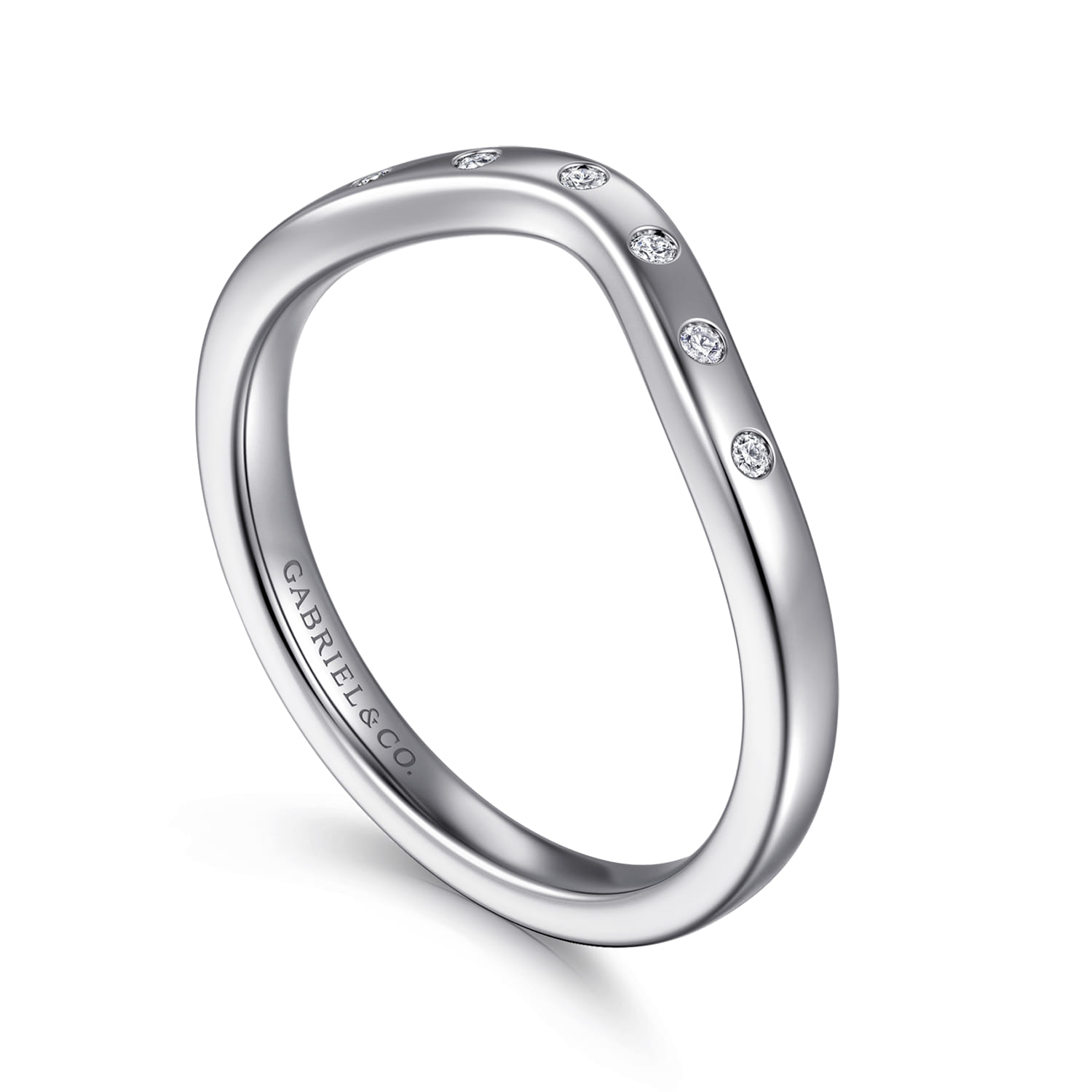 Curved Wedding Ring in 14k White Gold with Round Natural Diamond at Gabriel & Co. - Shot 3