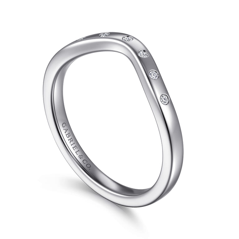 Curved Wedding Ring in 14k White Gold with Round Natural Diamond at Gabriel & Co. - Shot 3