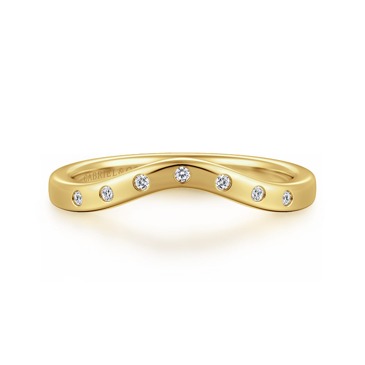 Curved Wedding Ring in 14k Yellow Gold with Round Natural Diamond at Gabriel & Co. - Shot 1