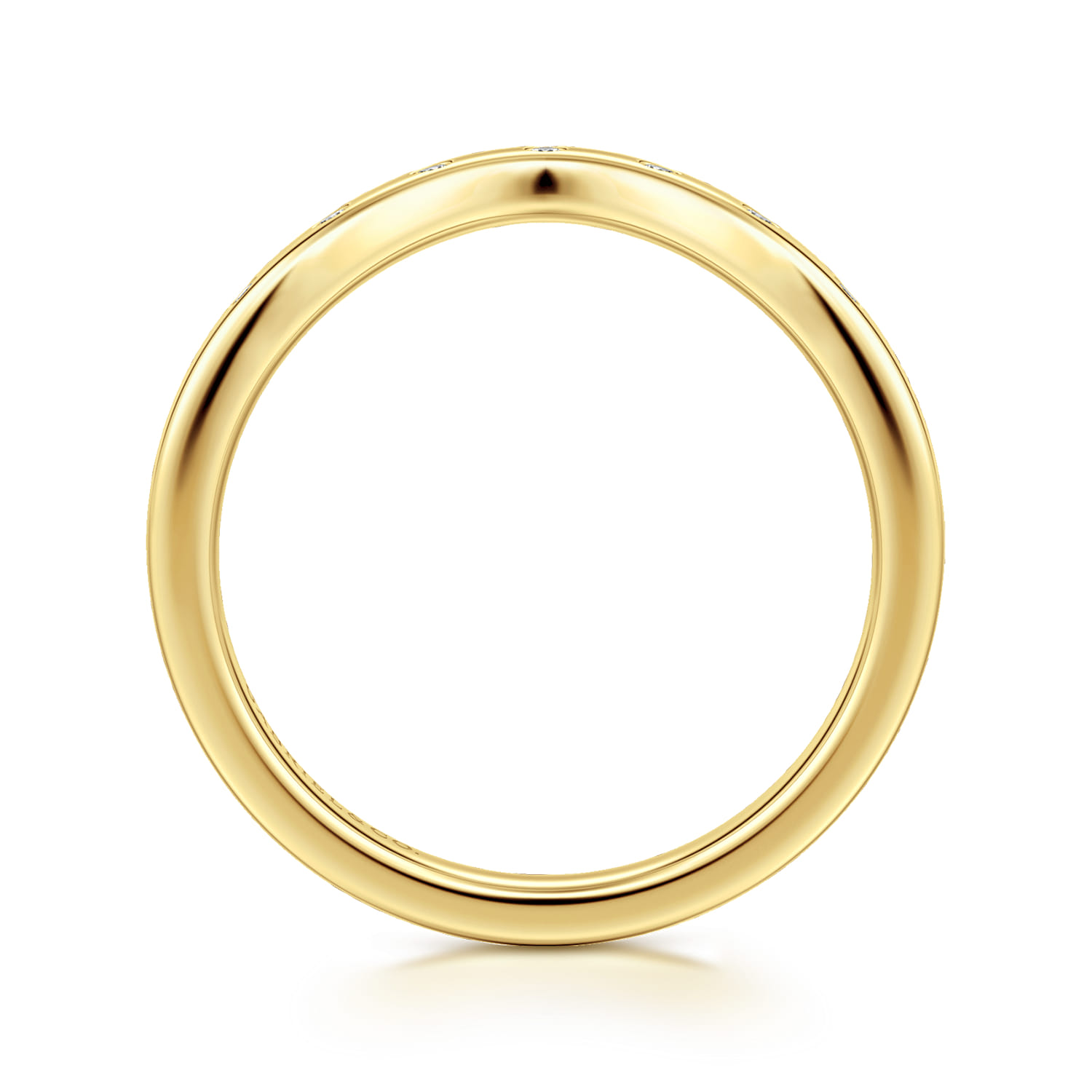 Curved Wedding Ring in 14k Yellow Gold with Round Natural Diamond at Gabriel & Co. - Shot 2