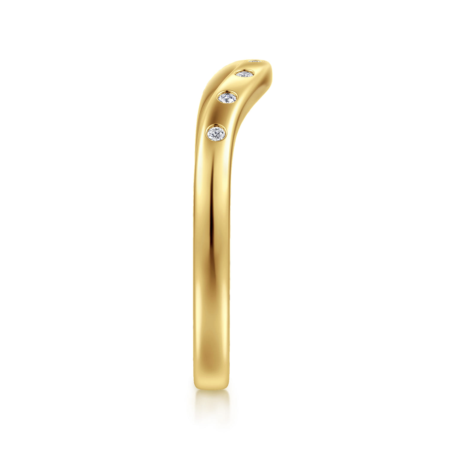 Curved Wedding Ring in 14k Yellow Gold with Round Natural Diamond at Gabriel & Co. - Shot 4