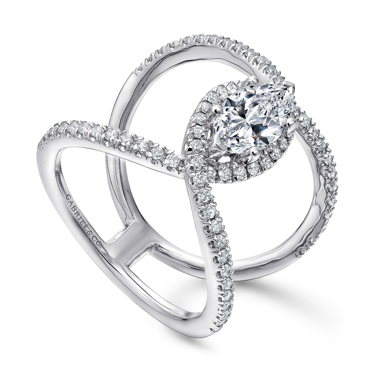 Aurora - 14K White Gold Marquise Halo Diamond Engagement Ring - 0.47 ct - Shot 3