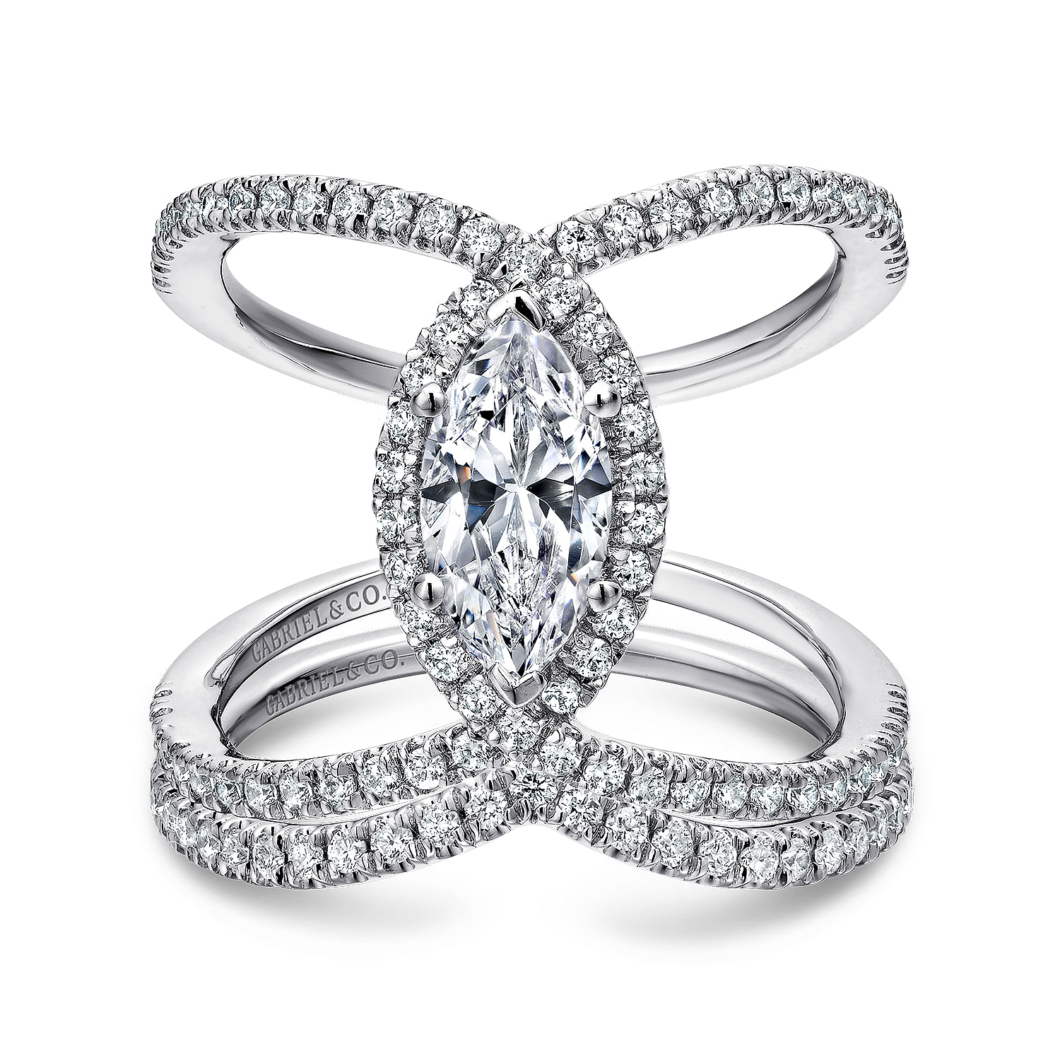 Aurora - 14K White Gold Marquise Halo Diamond Engagement Ring - 0.47 ct - Shot 4
