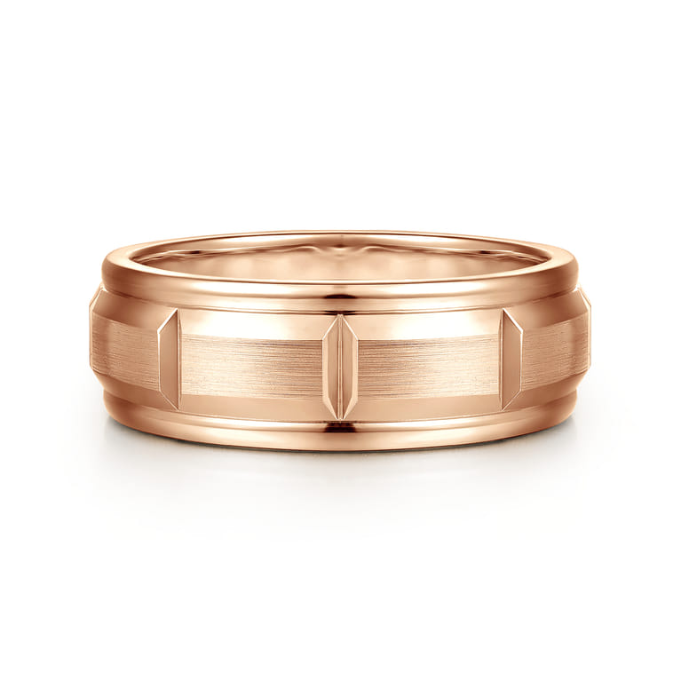 Austin - 14K Rose Gold 8mm Mens Wedding Band in Satin Finish - Shot 1