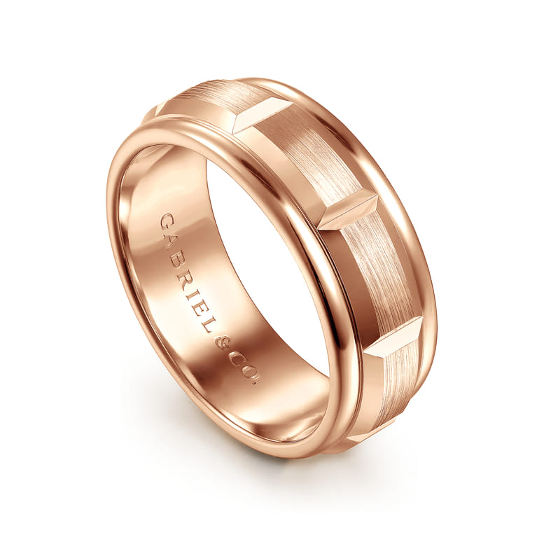 Austin - 14K Rose Gold 8mm Mens Wedding Band in Satin Finish - Shot 3