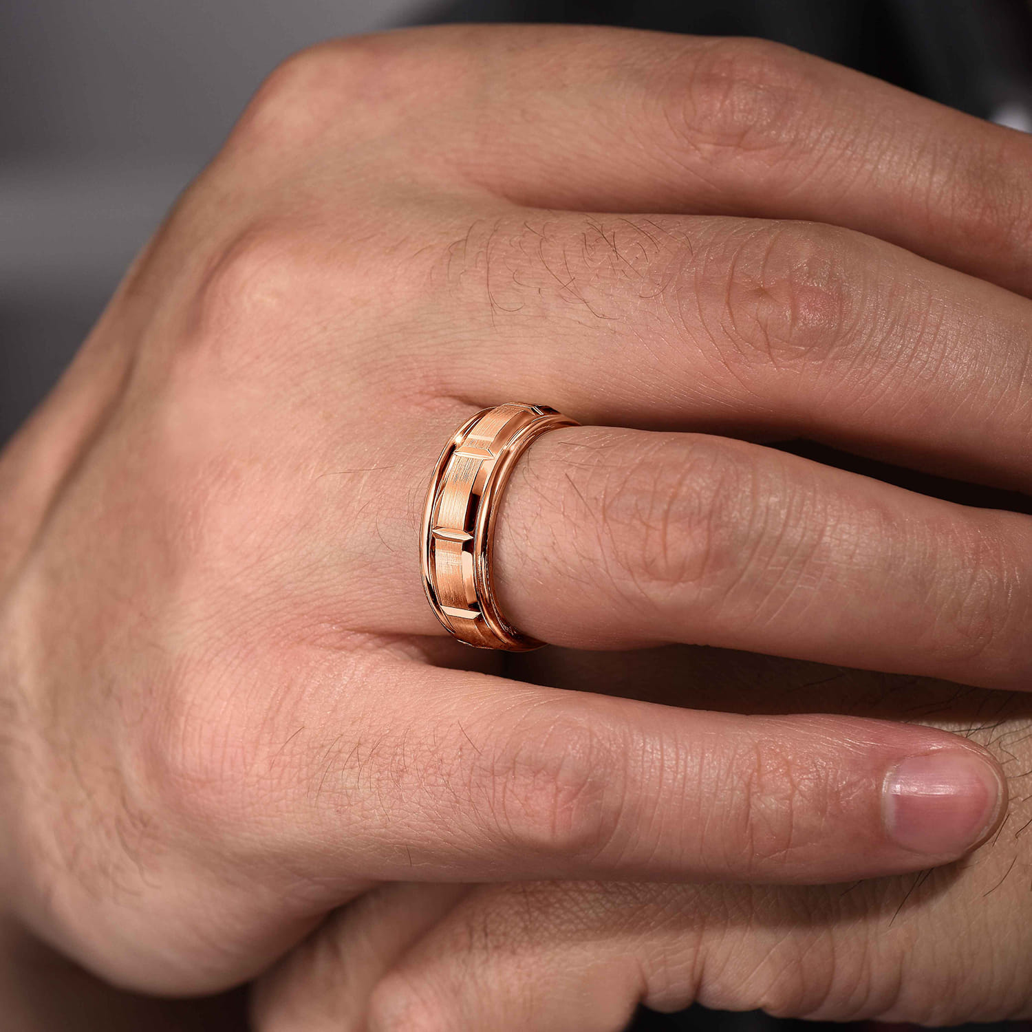 Austin - 14K Rose Gold 8mm Mens Wedding Band in Satin Finish - Shot 5