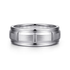 Austin - 14K White Gold 8mm - Carved Station Men's Wedding Band in Satin Finish