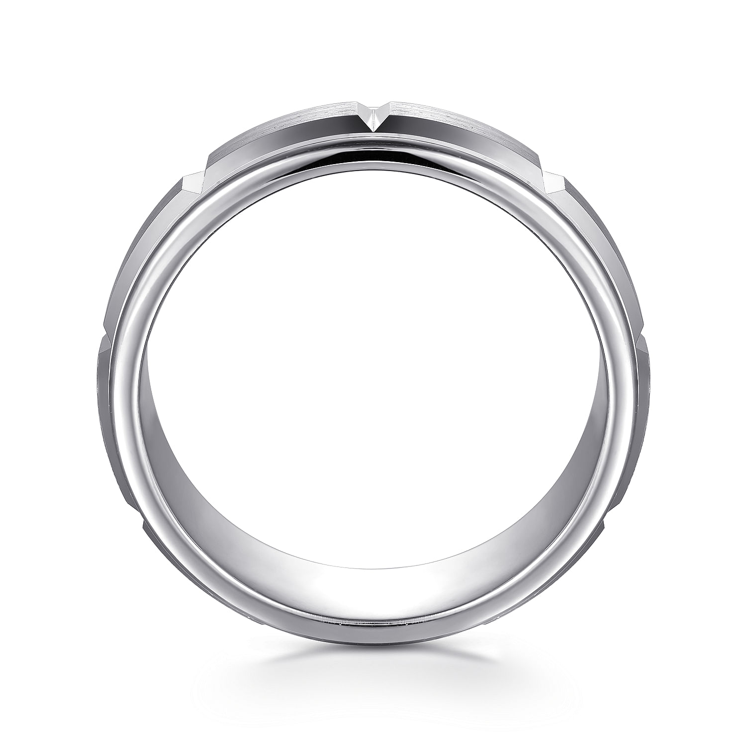 Austin - 14K White Gold 8mm - Carved Station Men's Wedding Band in Satin Finish