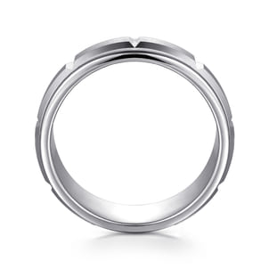 Austin - 14K White Gold 8mm - Carved Station Men's Wedding Band in Satin Finish