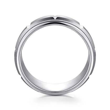 Austin - 14K White Gold 8mm - Carved Station Men's Wedding Band in Satin Finish