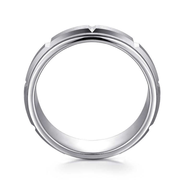 Austin - 14K White Gold 8mm - Carved Station Men's Wedding Band in Satin Finish - Shot 2