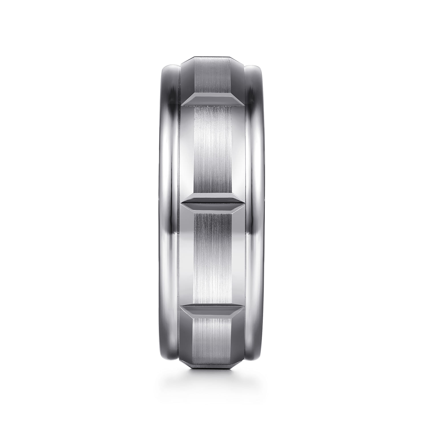 Austin - 14K White Gold 8mm - Carved Station Men's Wedding Band in Satin Finish