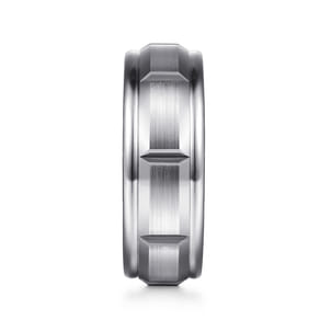Austin - 14K White Gold 8mm - Carved Station Men's Wedding Band in Satin Finish