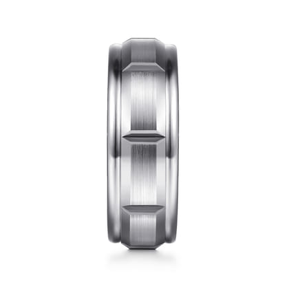 Austin - 14K White Gold 8mm - Carved Station Men's Wedding Band in Satin Finish