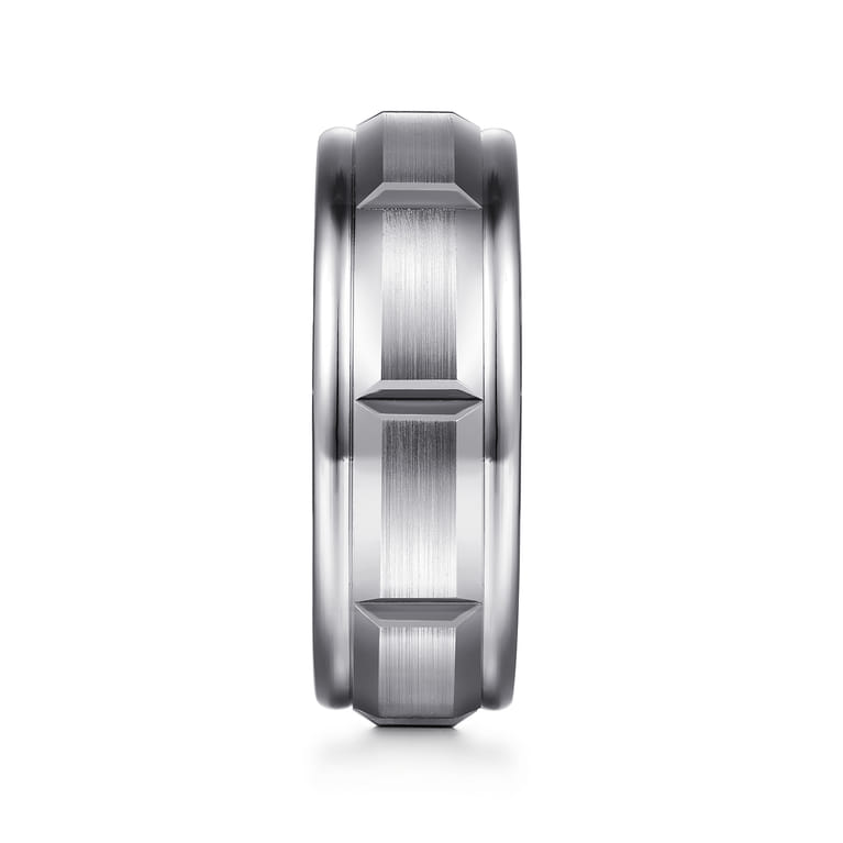 Austin - 14K White Gold 8mm - Carved Station Men's Wedding Band in Satin Finish - Shot 4