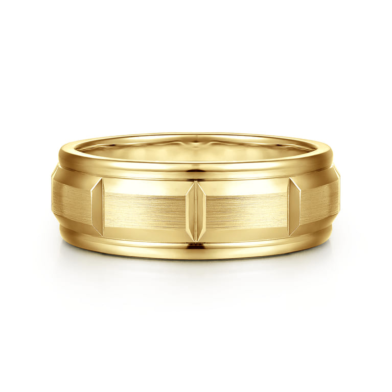 Austin - 14K Yellow Gold 8mm Mens Wedding Band in Satin Finish - Shot 1
