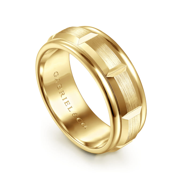 Austin - 14K Yellow Gold 8mm Mens Wedding Band in Satin Finish - Shot 3