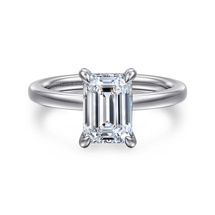 Austria - 14K White Gold Hidden Halo Emerald Cut Diamond Engagement Ring