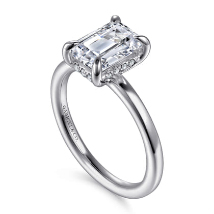 Austria - 14K White Gold Hidden Halo Emerald Cut Diamond Engagement Ring