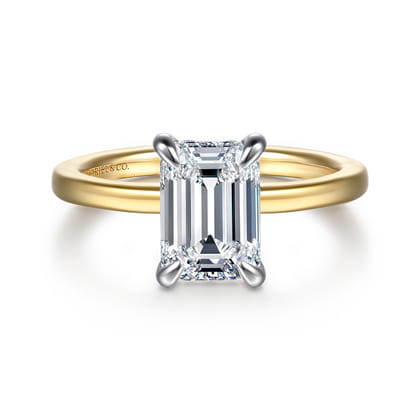 Austria - 14K White-Yellow Gold Emerald Cut Solitaire Diamond Engagement Ring