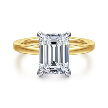 Austria - 14K White-Yellow Gold Hidden Halo Emerald Cut Diamond Engagement Ring