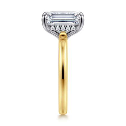 Austria - 14K White-Yellow Gold Hidden Halo Emerald Cut Diamond Engagement Ring