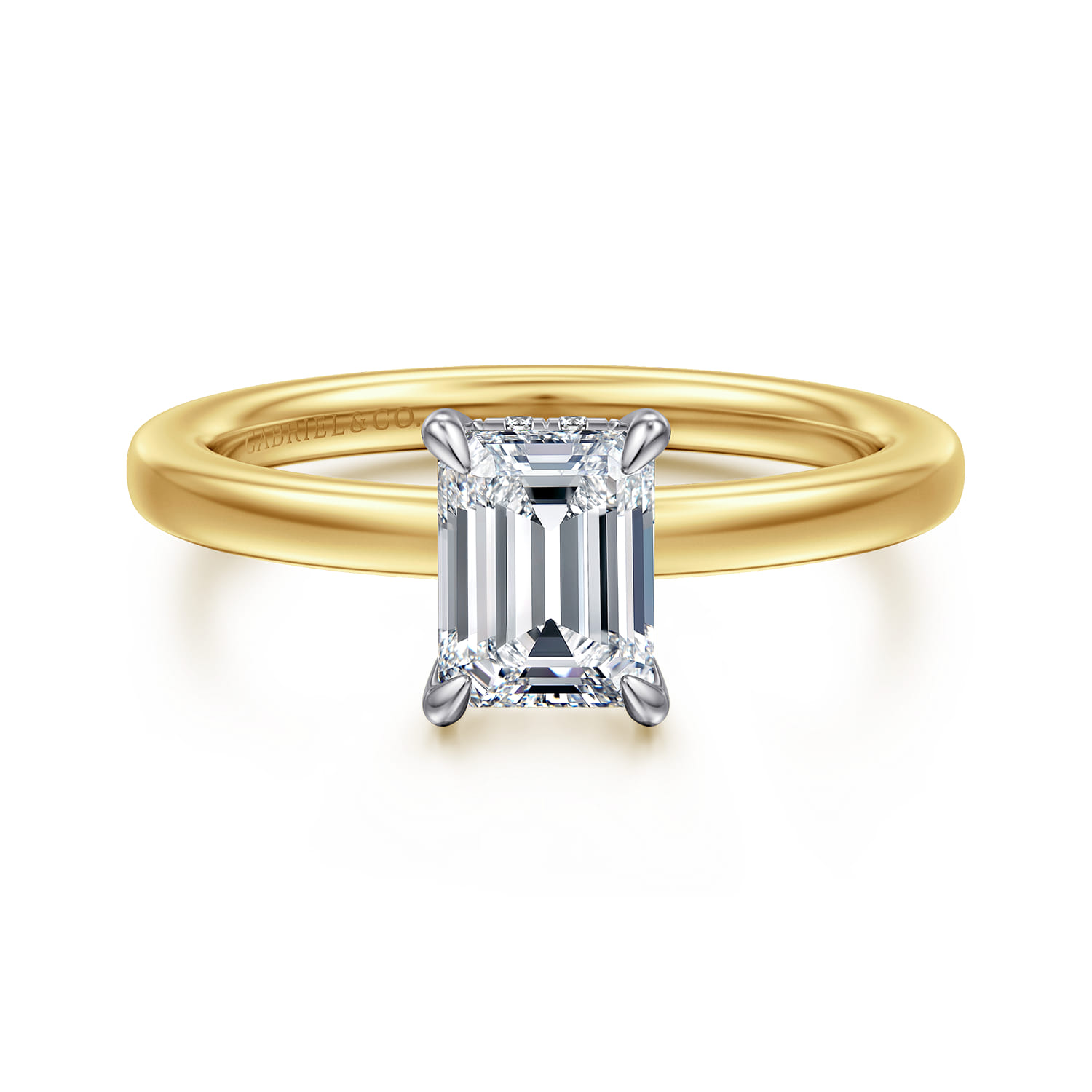 Austria - 14K White-Yellow Gold Hidden Halo Emerald Cut Diamond Engagement Ring