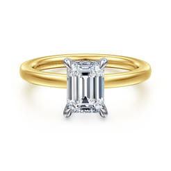 Austria - 14K White-Yellow Gold Hidden Halo Emerald Cut Diamond Engagement Ring