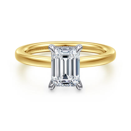 Austria - 14K White-Yellow Gold Hidden Halo Emerald Cut Diamond Engagement Ring