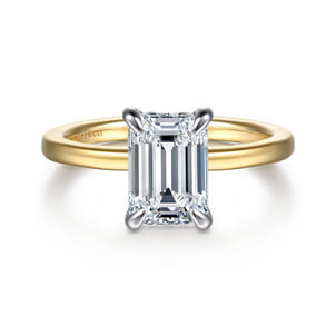 Austria - 14K White-Yellow Gold Hidden Halo Emerald Cut Diamond Engagement Ring