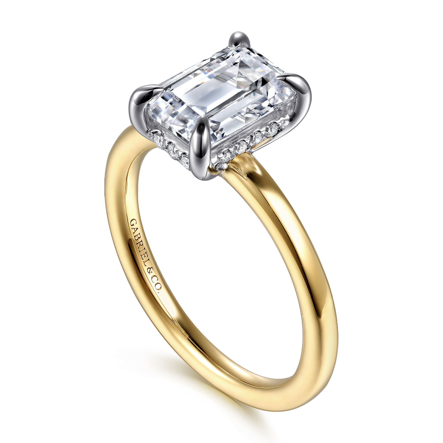 Austria - 14K White-Yellow Gold Hidden Halo Emerald Cut Diamond Engagement Ring