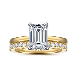 Austria - 14K White-Yellow Gold Hidden Halo Emerald Cut Diamond Engagement Ring